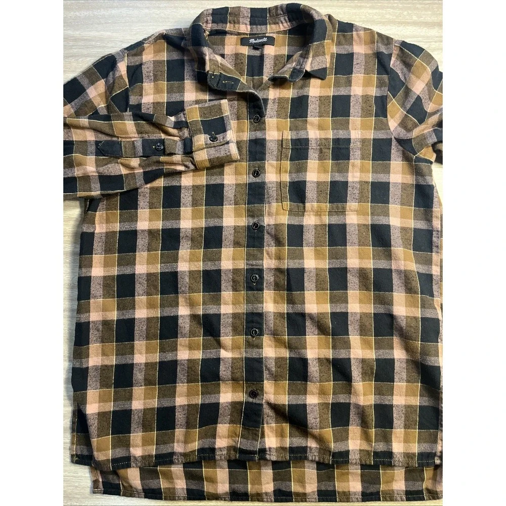 Madewell Pink Brown Black Plaid Flannel Button-Down Shirt Size XS - Picture 2 of 5
